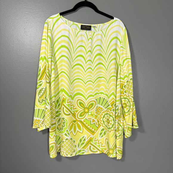 Bob Mackie Wearable Art Yellow & Green Funky Pattern Top - 1X - Womens Plus Size - Picture 1 of 6